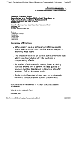 Cumulative and Residual Effects Of Teachers on Future Student