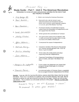 Unit 4 Study Guide - Answer Key - pams
