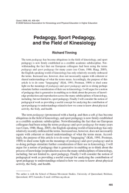 Pedagogy, Sport Pedagogy, and the Field of Kinesiology