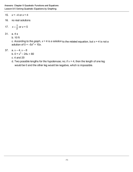 Answers: Chapter 9 Quadratic Functions and Equations Lesson 9