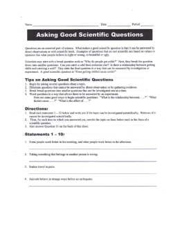Asking Good Scientific Questions Worksheet
