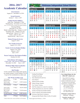 2016–2017 Academic Calendar