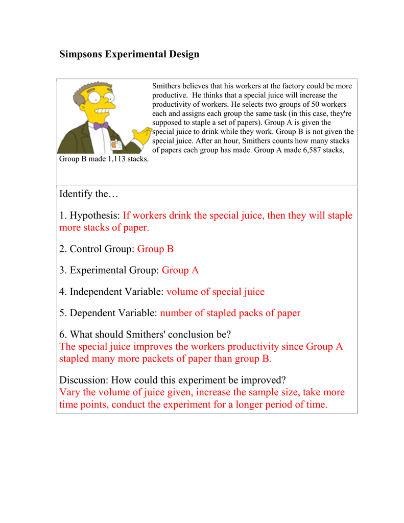 Simpsons Experimental Design With Simpsons Variables Worksheet Answers