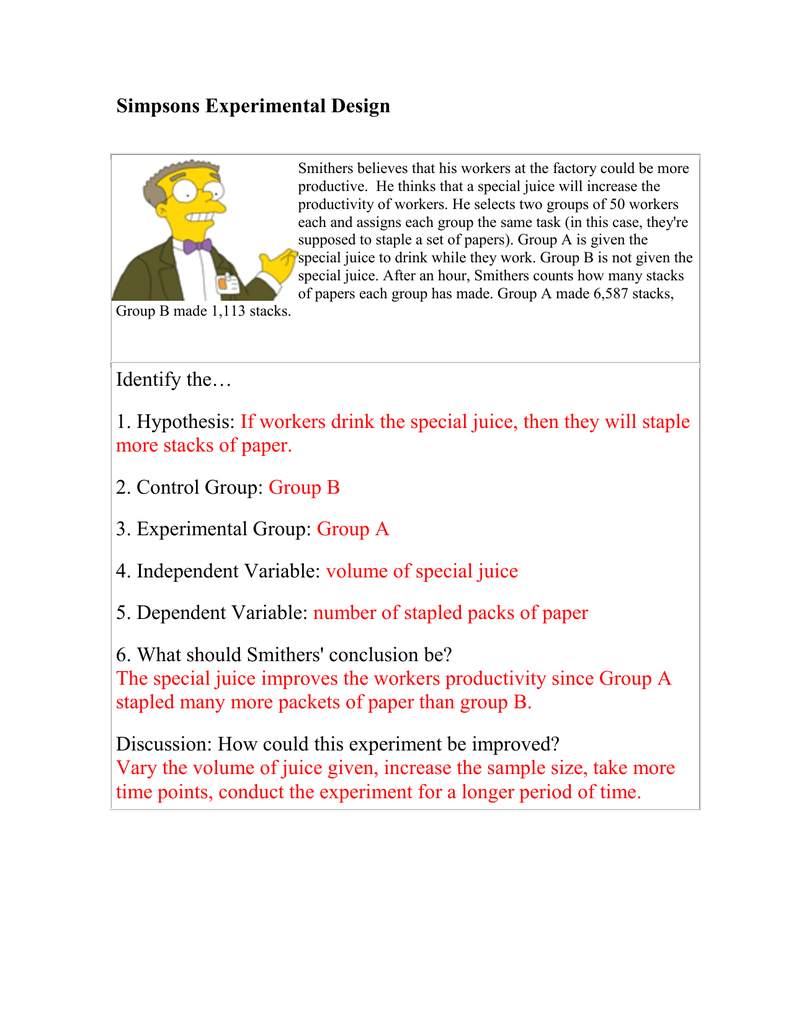 Simpsons Experimental Design Intended For Experimental Variables Worksheet Answers