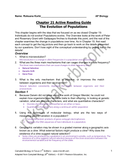 Chapter 21 Active Reading Guide The Evolution of Populations