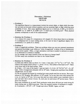 Page 1 Discussion 1 Solutions 1301.W.600 09/12/16 Problem 1 The