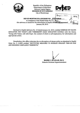 Div. Advisory No. 023 s. 2015 - Schools Division of Muntinlupa