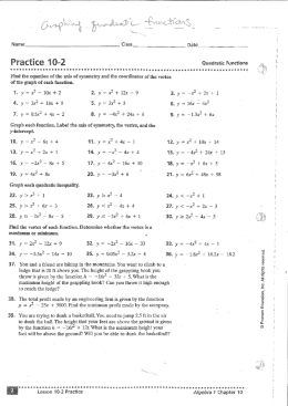 Quadratic Functions and Equations Practice