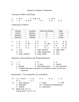 Answers to Chapter 2 Homework Concepts of Matter and Energy 1