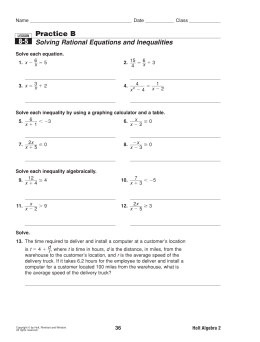 8-5 Practice B Solving Rational Equations and Inequalities