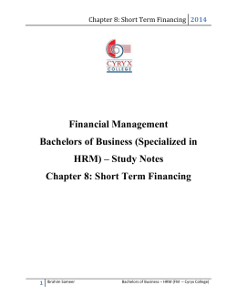 Chapter 8: Short Term Financing