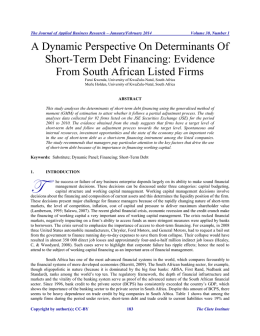 A Dynamic Perspective On Determinants Of