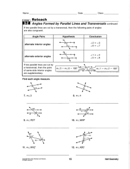 Reteach Angles Formed by Parallel Lines and Transversals continued