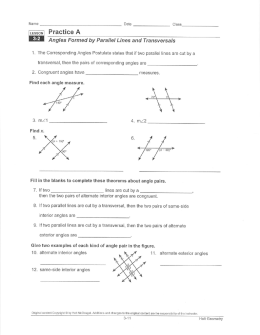 @ Practice A 3`2 Angles Formed by Parallel Lines and Transversals
