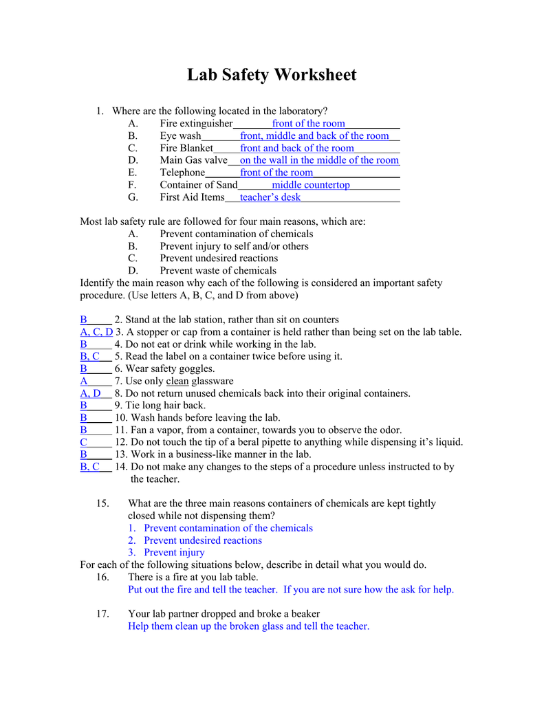 Lab Safety Worksheet Answers With Regard To Lab Safety Worksheet Answers