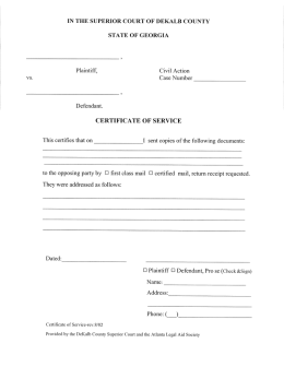 Certificate of Service - DeKalb County Georgia Superior Court