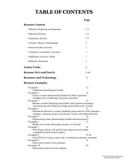 table of contents - University of Wisconsin