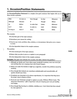 1. Occasion/Position Statements