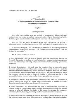 ACT of 3rd December, 2010 on the implementation of some