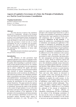 the Principle of Subsidiarity as a Tool for Local Governance