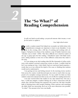 The “So What?” of Reading Comprehension