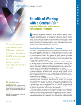 Benefits of Working with a Central IRB