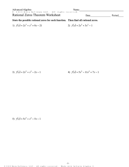 Rational Zeros Theorem Worksheet Date Period
