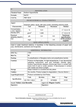 tri IDENTIFICATION Chemical Name Sodium Hypochlorite Formula
