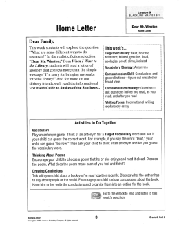 Lesson 9- Dear Mr. Winston