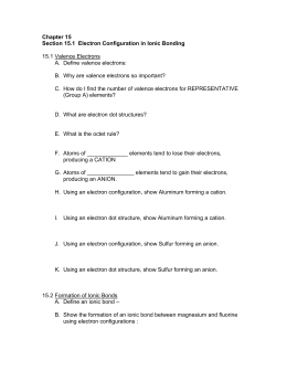 Chapter 15 Section 15.1 Electron Configuration in Ionic Bonding