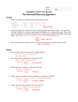 Chemistry Unit 5 Test Review The Mole and Balancing Equations