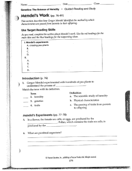 Genetics: The Science of Heredity ` Guided Reading and Study