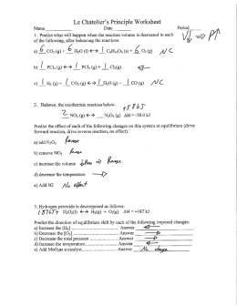 Le Chatelier`s Principle Worksheet