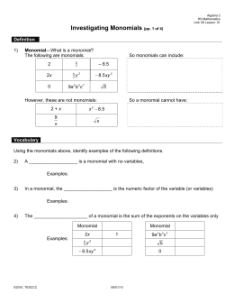 Investigating Monomials (pp. 1 of 4)