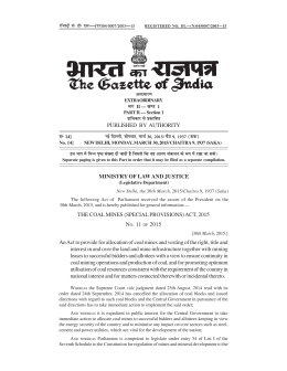 THE COAL MINES (SPECIAL PROVISIONS) ACT, 2015 NO. 11 OF