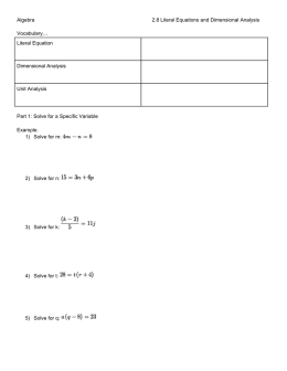 Algebra 2.8 Literal Equations and Dimensional Analysis Vocabulary