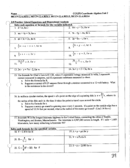 Practice: Literal Equations and Dimensional Analysis