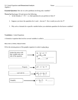 2.8 Literal Equations and Dimensional Analysis Name