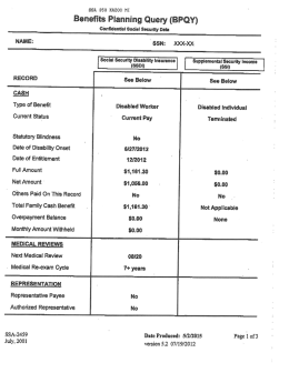 Benefits Planning Query (BPQY)