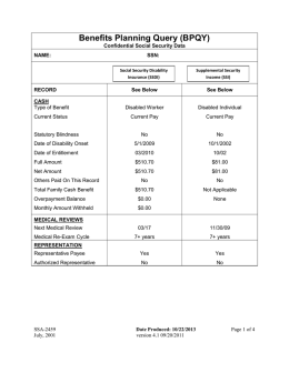 Benefits Planning Query (BPQY)