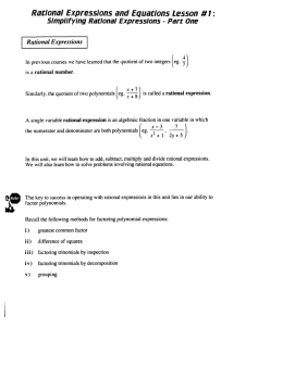 Page 1 Rational Expressions and Equations Lesson #1: 5Implifying
