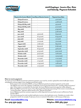 2016 Employer Invoice Due Date and Subsidy