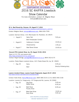 2016 SC 4H/FFA Livestock Show Calendar