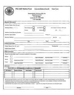 PSC-CUNY Welfare Fund Extended Medical Benefit Claim Form