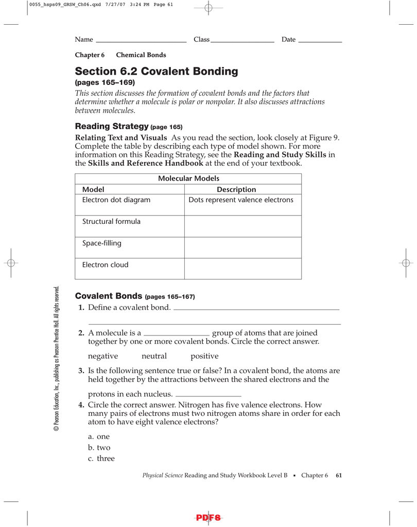 IPLS Section 255.25 Covalent Bonding For Covalent Bonding Worksheet Answers