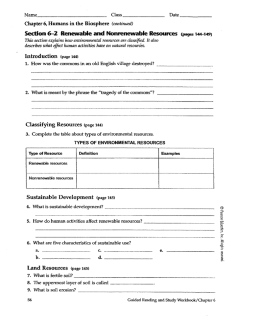 Section 6—2 Renewable and Nonrenewable Resources (pages 144