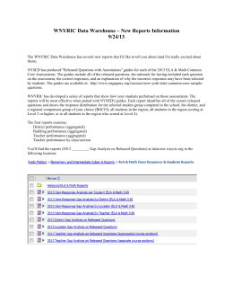 WNYRIC Data Warehouse – New Reports Information 9/24/13