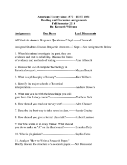 Lead Discussants for All Readings and Projects
