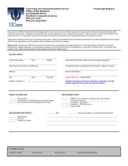 University of Connecticut School of Law Transcript Request Office of