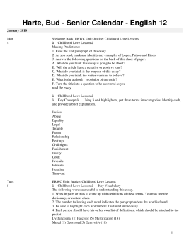 Harte, Bud - Senior Calendar - English 12